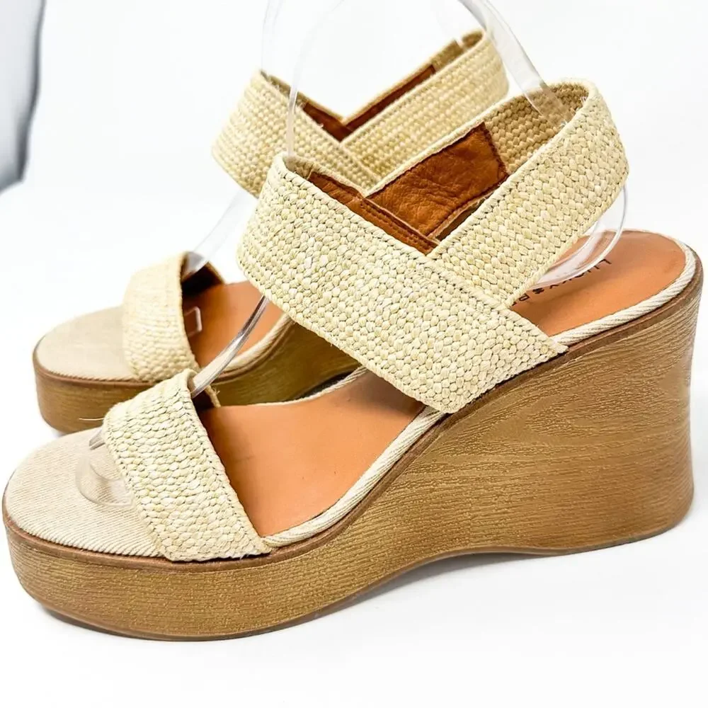 NEW Lucky Brand Delukah Ankle Strap Wedge Slingback Sandals, Size 9.5, MSRP $99